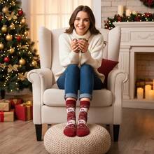 5 Paar bequeme Rentier-Muster Mittellange Socken, Damen Socken - Dicke Weihnachtssocken für Damen, entworfen mit Feiertags-Tiermotiven in Rot, Beige, Braun und Dunkelblau, perfekt für Weihnachtsfeierlichkeiten, die erste Wahl für Weihnachtssocken