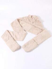 1pc Women Cartoon Ear Decor Fluffy Casual Hat With Scarf, Winter Cute - Khaki - View 2