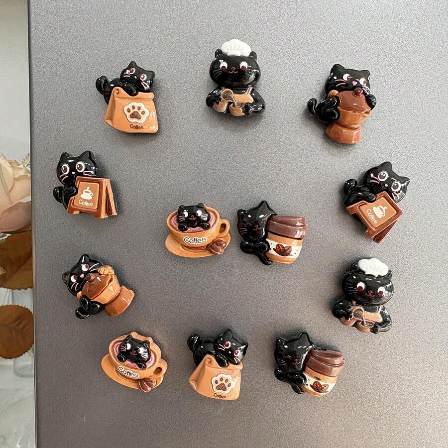 Nam châm tủ lạnh hình mèo đen dễ thương, 3D bằng nhựa, có nam châm mạnh, thích hợp để trang trí tủ lạnh, tủ đựng đồ, bàn làm việc văn phòng.
