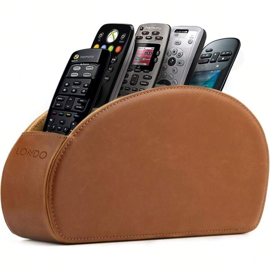 Londo Soporte de Piel para Mando a Distancia con Forro de Gamuza para DVD BLURay TV Roku o Apple TV Remotes Piel café Claro - Marrnclaro - Ver 1