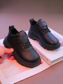 1 Pair Kids Slip-On Loafers, Leather Upper, Casual Shoes For Boys And Girls, Black, Suitable For Teenagers And Children - Low-Top Casual Leather Shoes With Loose Comfortable Round Toe Design, Great For Casual Outfits And Daily Wear, Suitable For Teenagers And Children - Black - View 6