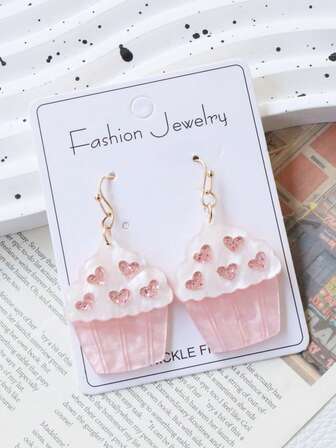 1对亚克力可爱蛋糕耳环，闪亮甜心耳环，节日礼物耳环