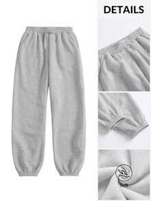 1pc Teen Girls Casual Loose Sweatpants, Simple Solid Color Thermal Lined Warm Knit Pants, Autumn/Winter