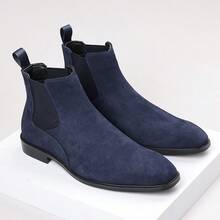 Men's Suede Chelsea Ankle Boots, Comfortable Elastic Slip-On Design, Business Casual, Classic Style Available In Multiple Colors - Navy Blue - View 11