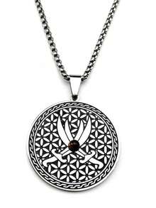 Flower Of Life Imam Ali Sword Stainless Steel Necklace For Women Men Silver Color Tiger Eye Stone Sacred Geometry Chain Jewelry - Necklace - View 1