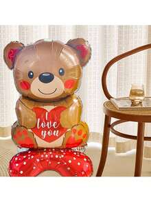 بالون دب تيدي واقف كبير الحجم 58 بوصة، بالون دب تيدي واقف بشكل قلب كرتوني لعيد الحب، ديكور الزفاف، الخطوبة، الحفلات، الذكرى السنوية - متعدد الألوان - مشاهدة 6