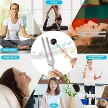 1 Set, Silver 128Hz + 384Hz, 128Hz + 432Hz Tuning Forks, Aluminum Alloy Tuning Fork Set (Includes Velvet Pouch + Mallet + Accessories) - Silver - View 5