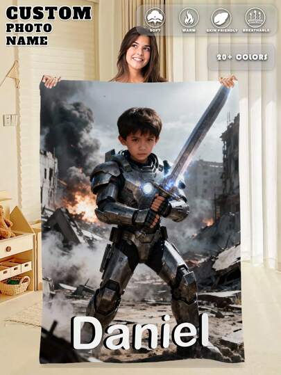 1pc Custom Flannel Photo Blanket For Bed,Multipurpose Living Room Sofa Outdoor Beach Camping Pet,Personalized Family/Pet/Couple Name Printed Bedding Blanket, Personalized Christmas Gifts, Mother's Day/Father's Day Gift, Family Gift, Birthday Gifts, Gift For Friend, Gift For Her, Gift For Mom/Dad