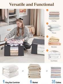 90l Large Storage Bags, 5 Packs Closet Organizers And Storage, Clothes Storage Bins With Lids, Foldable Blanket Storage Bags With Zippers, Clear Window And Reinforced Handles, Clothes Storage Bins With Lids, Foldable Storage Containers With Reinforced Handles For Clothing, Blanket, Bedding, Comforter(Grey, Navy Blue, Pink)