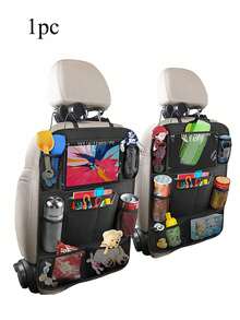 車後座收納適用於兒童帶透明觸控式螢幕平板電腦支架和2收納口袋,車後座保護裝置踢腳墊收納,車配件通用收納袋網狀 - 黑色 - 查看 10