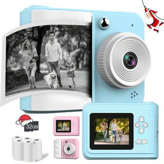 Kids Instant Print Camera, Children's Digital Self-Portrait Camera, Kids Instant Print Camera Set, High Definition Digital Camera Portable Multi-Function Children's Photo Printer, Camera And Accessories Creative Drawing Photography Gift, Child-Friendly Design, Suitable For 3-12 Years Old Boys And Girls Christmas, Birthday And New Year Gifts