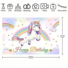 A Pc Rainbow Unicorn Happy Birthday Banner Background Cloth, Featuring Rainbow Unicorn Pattern Design, Pink Birthday Background Cloth, Party Banner, Pastel Rainbow Unicorn Birthday Party Decorations, Happy Birthday Party Photo Backdrop, Unicorn Happy Birthday Photo Backdrop, Birthday Party Supplies. - Multicolor - View 7