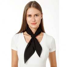 Lastclream Chiffon Square Neck Scarves For Women Handkerchief Retro Satin Ribbon Scarf For Hair Wrapping 23.6inch 26inch,26inchChiffon-Black - 26吋雪紡-黑色 - 查看 3