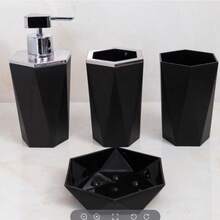 Kit de baño completo con vaso hidráulico (8.5*17*6.5 cm), taza de enjuague bucal (8.5*12*6.5 cm), vaso de uso general (8.5*11.5*6.5 cm) y jabonera (12*2.7*10 cm), ideal para equipar tu baño con estilo y funcionalidad - Gris - Ver 4