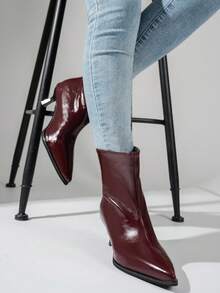 Bottes pour femmes bordeaux, nouvelles bottes à bout pointu et talon chaton, élégantes, mode, polyvalentes, bottes de cheville classiques noires à enfiler, minimalistes, élégantes, mode, convenant pour les vacances, les fêtes, les rassemblements, les trajets domicile-travail, les rendez-vous - Rouge foncé - Voir 2