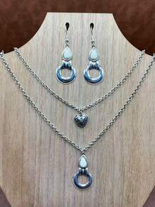 1 Set Vintage Bohemian Style Turquoise Pendant Necklace, Turquoise Earrings, 2-Layer Necklace Can Be Matched Freely, Versatile, Suitable For Casual Wear, All Seasons Jewelry, Suitable For Women And Girls To Match Daily Outfits, Party Accessories, Jewelry, Gift For Family/Friends/Yourself - Bohemian Style - View 10