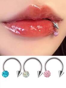 1入組藍色漸層蝴蝶唇環，C形環，馬蹄環，不鏽鋼，穿體飾品，唇釘