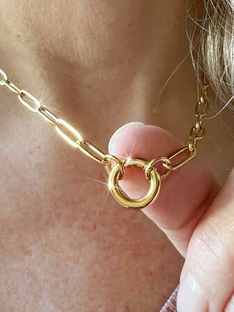 1件优雅304不锈钢郁金香花朵吊坠项链，女士款 - 18K镀金，百搭时尚，休闲装扮的完美礼物，休闲饰品|花朵吊坠，经久耐用