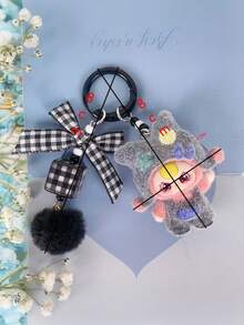 New Adult Unisex Dopamine Design Cute Cartoon Big Ear Flocked Keychain, Solid Plastic Key Chain, Bag Pendant, Water Bottle, Backpack, Car Decor, Daily Accessory, Holiday, Birthday Gift - Multicolor - View 3