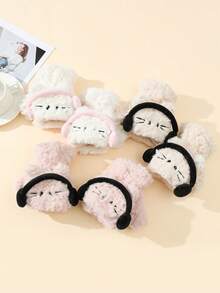 1 Đôi Găng tay dày ấm áp hình mèo hoạt hình dễ thương không ngón dành cho nữ, có nắp lật, mùa thu/đông - Găng tay hoạt hình sang trọng lật - Xem 7