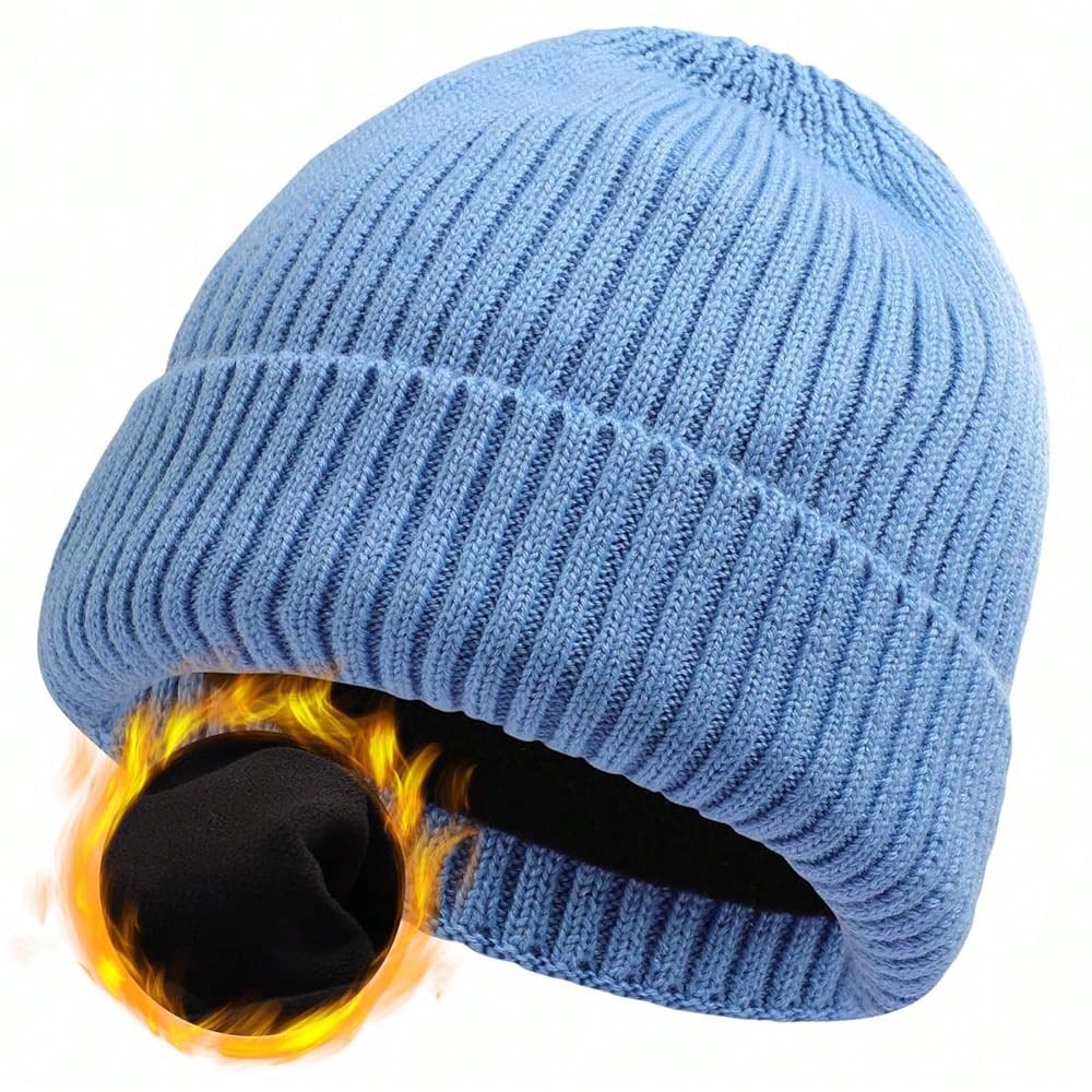 ZTL Merino Wool Beanie Hat For Men Women, Thick Warm Fleece Lined Knit Winter Hats Cuffed Beanie StocFKing Hat Ski Skull Cap,Blue