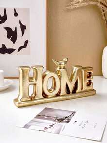1pc Vintage Gold & Silver Foil "HOME" Letter Decor, Resin Material Covered With Silver Foil, Antique Desktop Decoration Craft, Holiday Celebration Home Office Desk Decorative Letter, Birthday/Graduation Gift
