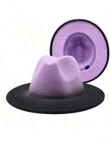 JEWELRYWE Two-Tone Fedora Hats For Men And Women, Gradient Classic Felt Panama Hat - A - Xem 8