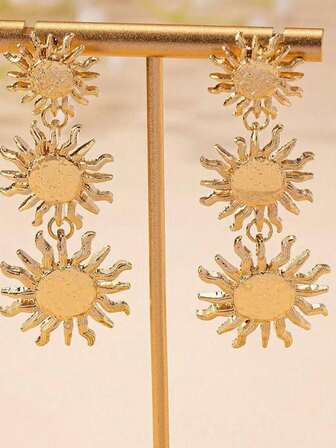 1对经典向日葵水滴耳环，时尚复古优雅高端珠宝