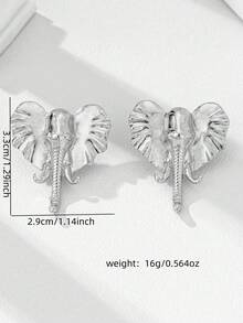 1 par de pendientes con diseño geométrico único de elefante de moda para mujeres - Plateado - Ver 4