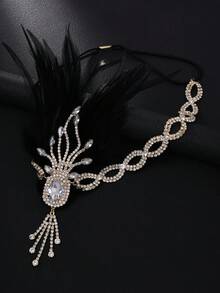 1 Peça Tiara de Penas Retrô dos Anos 1920, Adequada para Garotas Flapper, Noivas e Outras Ocasiões, Também Pode Ser Usada como Cocar de Penas, Acessório de Cabelo, Corrente de Cabelo ou Decoração de Cabelo, Acessórios de Cabelo para Mulheres - Dourado - Visão 4