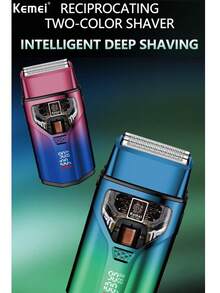 Kemei KM-T400 Men's Electric Shaver, Dual Blade Reciprocating Electric Shaver, Wet & Dry Use, IPX7 Waterproof, LED Display Rotary Shaver, With Beard Trimmer, USB Type-C Rechargeable Wireless Design - Multicolor - View 4
