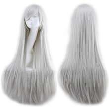 80厘米长合成纤维假发，白色紫色，适合角色扮演、派对等场合，黑色直发，女士假发片。 - 彩色 - 查看 11