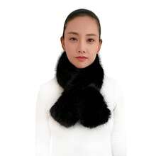 Lina & Lily Long Pile Faux Fur Winter Pull-Through Neck Scarf For Women Soft Fluffy,Black - Black - View 1