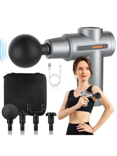 Pistola De Masaje Eléctrico Muscular Masajeador  4 Cabezales de Masaje para Relajar Los Músculos Aliviar el Dolor Para Musculos Ligamentos y Tejidos Masaje Profesional