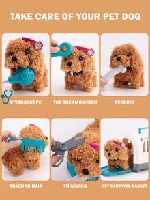 毛绒小狗互动电子玩偶，走路、吠叫、摇尾巴、医疗游戏套装、儿童伴侣动物玩偶