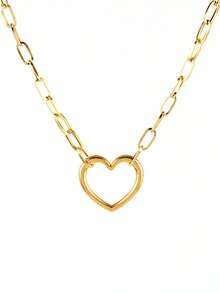 Women's Stainless Steel Heart Pendant Necklace, Punk Style Heart Charm Chain Necklace, Neck Jewelry, Gift For Valentine's Day, Mother's Day - Yellow Gold - View 7
