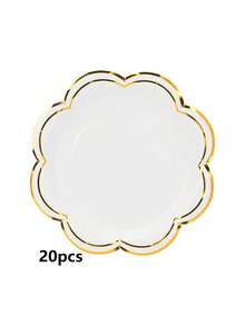 10pcs/20pcs/50pcs White And Golden Party Plates Gold Foil Scalloped Dessert Paper Plate 7inch Scalloped Edge Disposable Cake Plates For Tea Party Birthday Bridal Baby Shower Wedding Party Supplies - White - View 7