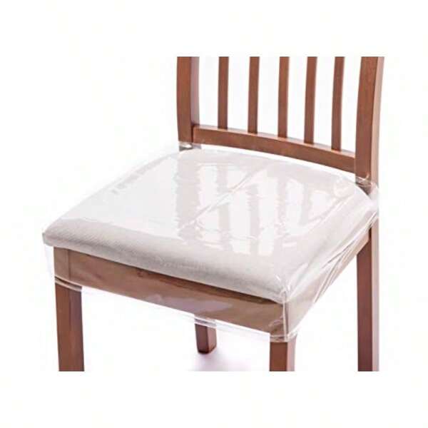 4 Pack Plastic Dining Chair Seat Covers Slipcovers With Adjustable Belt Strap 18 W X 17 D X 4''H Transparently SL702