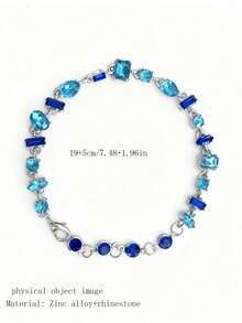 1pc Women Delicate Blue Cubic Zirconia Embellished Bracelet, Luxury Fashion Versatile Friendship Bracelet, Gift For Holidays - Blue - View 3