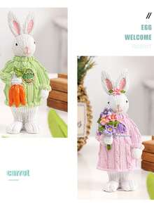 1pc Easter Decoration, Nordic Style Sweater Rabbit Resin Figurine, Party Home Decor Gift, Suitable For Kitchen, Dining Room, Bedroom, Office Desk Rabbit Ornament - Multicolor - View 5