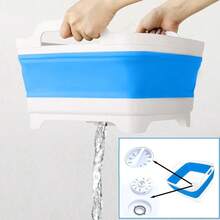 TYUI N Collapsible Dish Pans For Washing Dishes 9L Portable Wash Dish Basin Foldable Laundry Tub With Drain Plug For Kitchen Sink Camping RV Accessories White Blue - TrắngXanh - Xem 5