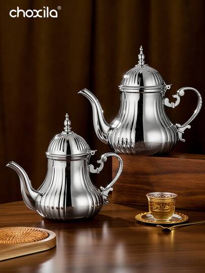 1 pezzo Set teiera vintage in acciaio inossidabile lucido, teiera classica vintage in argento con intagli intricati per servire il tè, ideale per il tè pomeridiano, feste in casa, riunioni festive