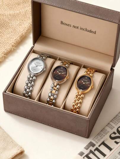 3pcs/Set Minimalist Round Women's Quartz Watches, Stainless Steel Strap, Fashion Versatile, Suitable For Daily Wear, Ideal Gift For Birthday, Ladies, Anniversary, , Year-End , Cyber Monday And Other Holidays. No Gift Box Included.