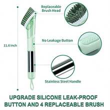 手动压力多功能锅刷，长柄设计，厨房锅具清洁工具 - 彩色 - 查看 8