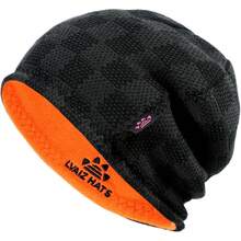 Gorro de invierno para hombres y mujeres, forro polar grueso, cálido, a cuadros, de punto, reversible, resistente al viento, para reloj de esquí - Verde oscuro+negro - Ver 7