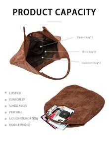 Bolsa de Ombro Estilo Retrô Boêmio Marrom, Bolsa Balde Portátil de Grande Capacidade em Camurça Sintética, Bolsa de Ombro Versátil para Transporte