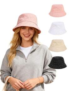 1 pieza Sombrero de cubo de protección UV de moda hecho a mano con cristales brillantes para mujer - multicolor - Ver 7