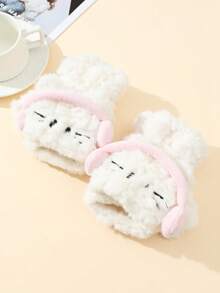 1 Đôi Găng tay dày ấm áp hình mèo hoạt hình dễ thương không ngón dành cho nữ, có nắp lật, mùa thu/đông - Găng tay hoạt hình sang trọng lật - Xem 9