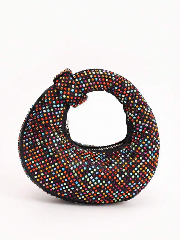 1pc Sparkling Moon Shaped Clutch Bag, Rhinestone Embellished Party Purse, Elegant Relaxed Style Handbag, Glitter Bag/Glitter Purse, Interesting Gift For Women