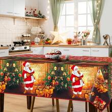 TFKI Christmas Tablecloth Christmas Vinyl Flannel Backed Tablecloth Rectangle Washable Santa Claus Fireplace Table Cover For Xmas Winter Holiday Party Supplies 54 X 84 Inch - Multicolor - View 6